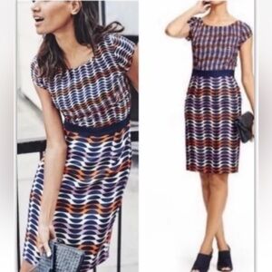 Boden Womens Dress  Silk Blend Sheath Striped Geometric Size 6L Multicolor